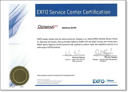 EXFO service center certification 2018-2019